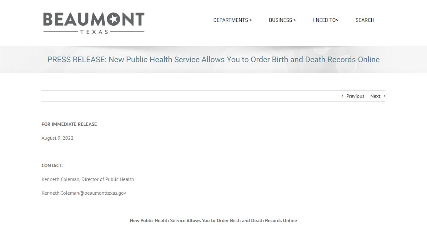 PRESS RELEASE: New Public Health Service Allows You to Order Birth and ...